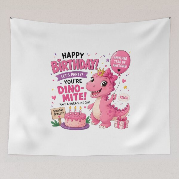 Item preview, Pink Dino-Mite Birthday Girl Dinosaur Party Cute Princess Dinosaur T-Shirt designed and sold by Celebrate & Sparkle.