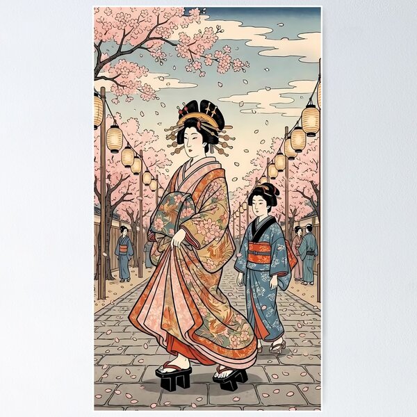 Item preview, Oiran Walk Under Cherry Blossoms Vintage Japanese Ukiyo-e Art designed and sold by TokyoUkiyoHouse.