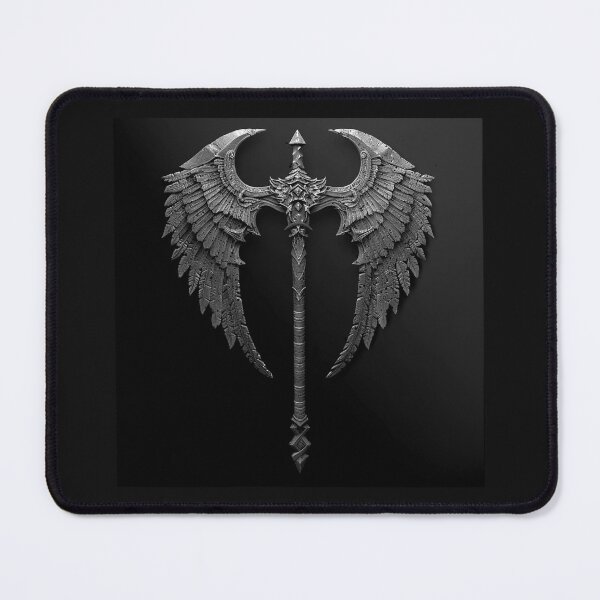 Item preview, Dark Angel Winged Axe Black and White Fantasy Art designed and sold by inkoutninja.