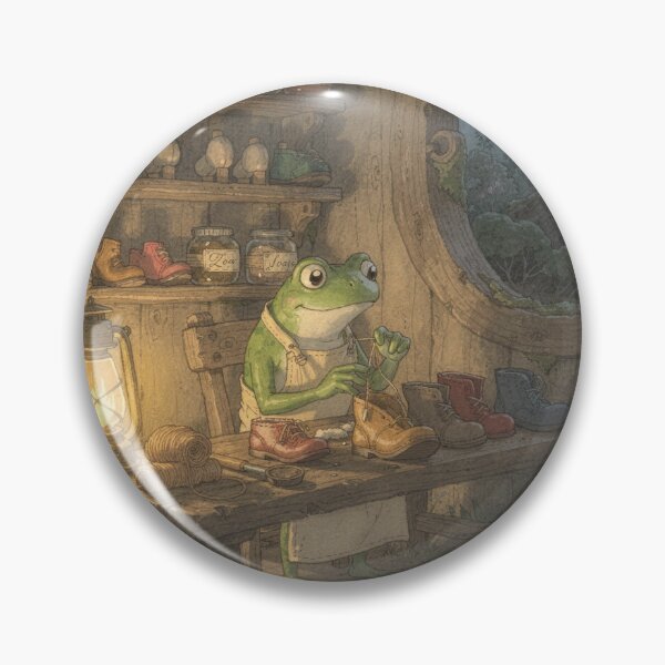 Item preview, Frog Cobbler Mending Tiny Boots designed and sold by PictorialWhimsy.