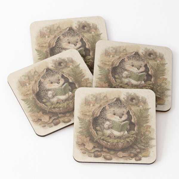 Item preview, Hedgehog Folk Reading in a Walnut Shell designed and sold by PictorialWhimsy.