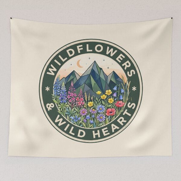 Item preview, Wildflowers & Wild Hearts Mountain Nature Badge designed and sold by SplashTastic.