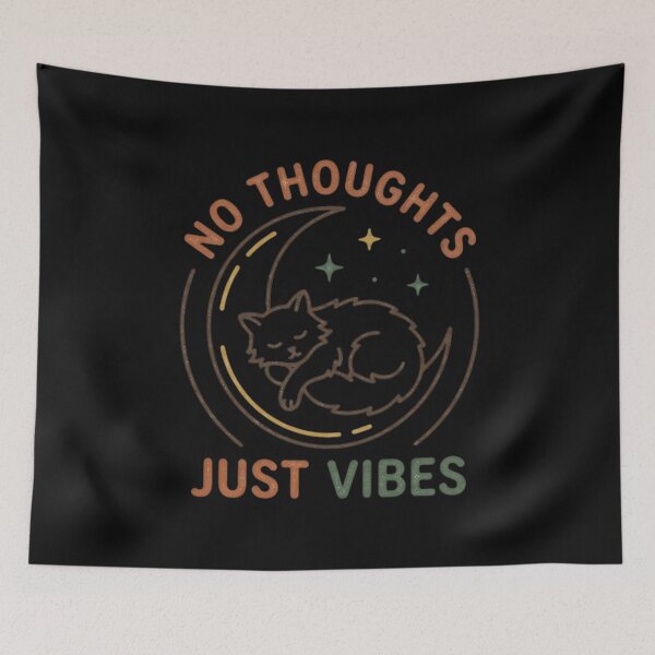 Item preview, No Thoughts Just Vibes Sleeping Cat on Moon designed and sold by V-ZRO.
