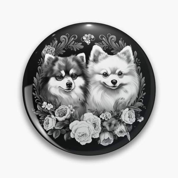 Item preview, Black and White Pomeranian Dogs Floral Portrait Art designed and sold by inkoutninja.