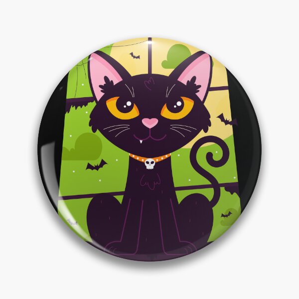 Item preview, Cute Black Cat Skull Collar Fangs Bats Green Halloween Window Kawaii Spooky Graphic T-Shirt designed and sold by DERA RAY.