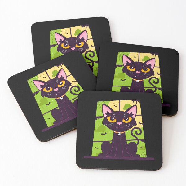 Item preview, Cute Black Cat Skull Collar Fangs Bats Green Halloween Window Kawaii Spooky Graphic T-Shirt designed and sold by DERA RAY.