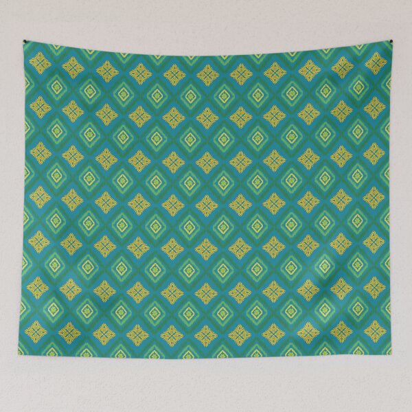 Item preview, Ikat seamless pattern with traditional Thai motif on turquoise background. designed and sold by AjjimaJKM.