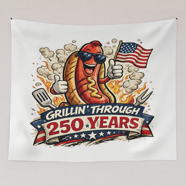 Item preview, Grillin Through 250 Years Funny America 250 BBQ Hot Dog designed and sold by BestKindStudio.