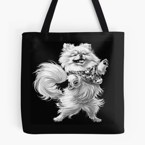 Item preview, Funny Dancing Pomeranian Black and White Dog Art designed and sold by inkoutninja.