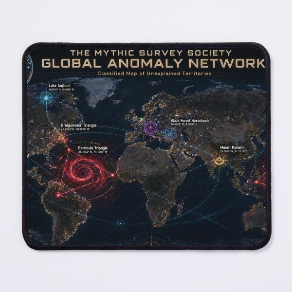 Item preview, The Mythic Survey Society: Global Anomaly Network Map | Classified World Poster of Mysterious Locations designed and sold by Extravanganzza.