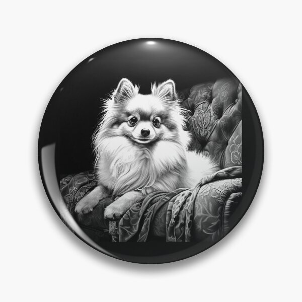 Item preview, Black and White Pomeranian on Sofa Dog Portrait Art designed and sold by inkoutninja.