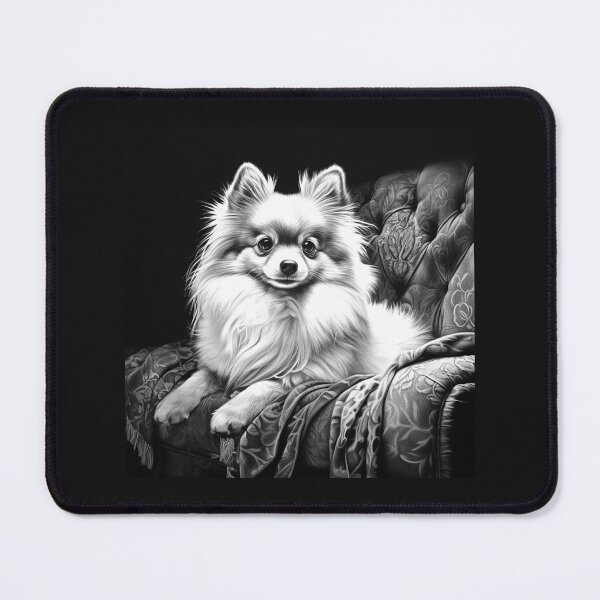 Item preview, Black and White Pomeranian on Sofa Dog Portrait Art designed and sold by inkoutninja.