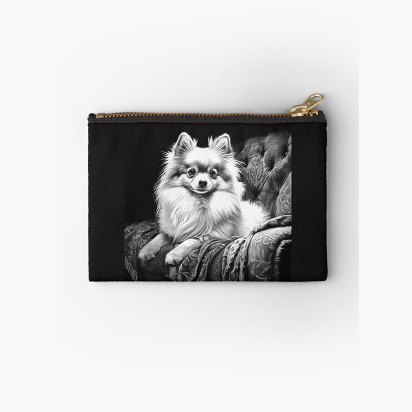 Item preview, Black and White Pomeranian on Sofa Dog Portrait Art designed and sold by inkoutninja.