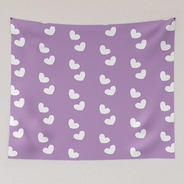 Item preview, soft white little hearts with lavender purple background designed and sold by SrihithaStudio.