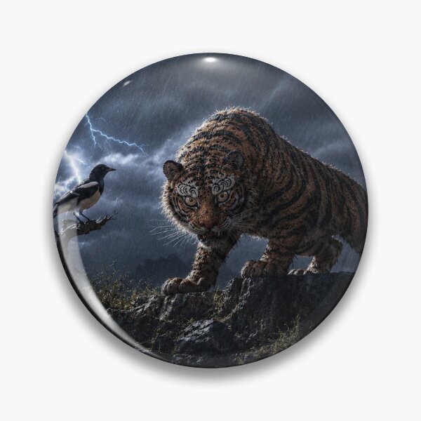 Item preview, Korean Minhwa Tiger Standing on a Mountain Rock During a Lightning Storm designed and sold by K-Tradition.