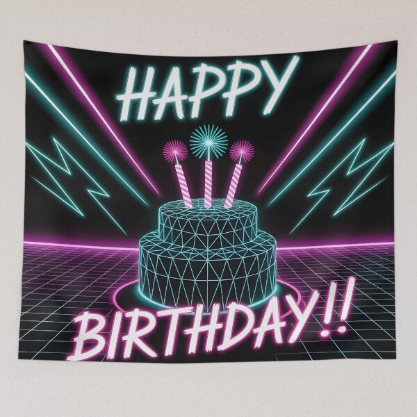 Item preview, Vaporwave Neon Birthday Cake designed and sold by Clockwork and Bloom.
