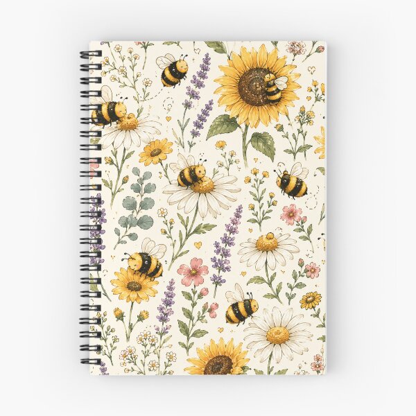 Item preview, Cute Bumble Bee & Wildflower Pattern | Sunflower Daisy Cottagecore Seamless Design designed and sold by RJACreative.