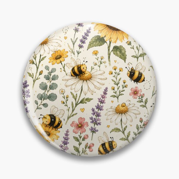 Item preview, Cute Bumble Bee & Wildflower Pattern | Sunflower Daisy Cottagecore Seamless Design designed and sold by RJACreative.