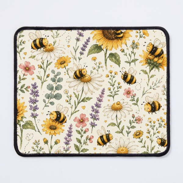 Item preview, Cute Bumble Bee & Wildflower Pattern | Sunflower Daisy Cottagecore Seamless Design designed and sold by RJACreative.