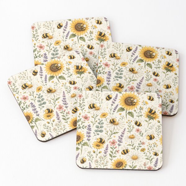 Item preview, Cute Bumble Bee & Wildflower Pattern | Sunflower Daisy Cottagecore Seamless Design designed and sold by RJACreative.