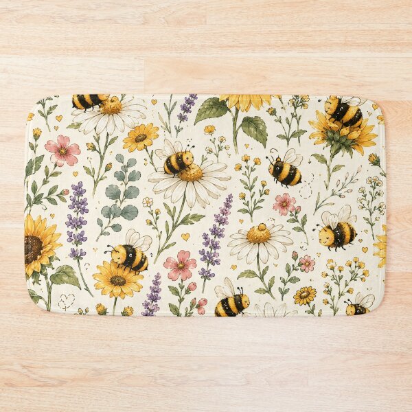 Item preview, Cute Bumble Bee & Wildflower Pattern | Sunflower Daisy Cottagecore Seamless Design designed and sold by RJACreative.