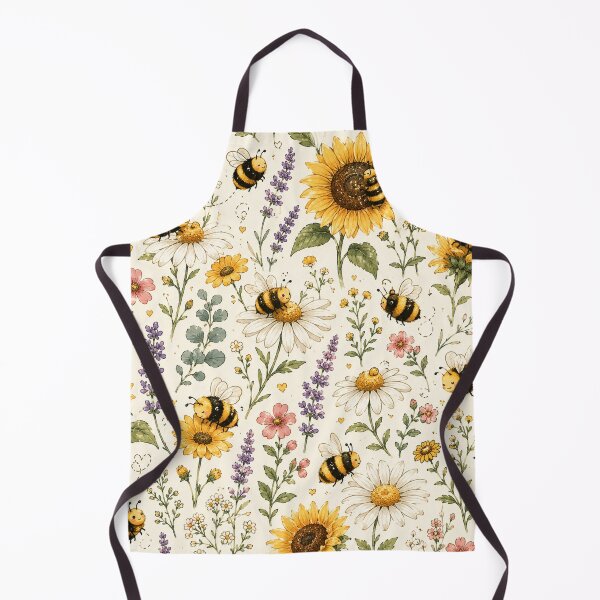 Item preview, Cute Bumble Bee & Wildflower Pattern | Sunflower Daisy Cottagecore Seamless Design designed and sold by RJACreative.
