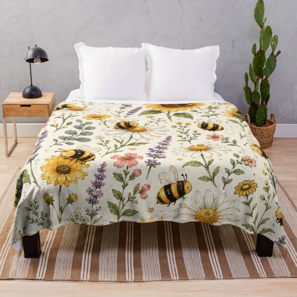 Item preview, Cute Bumble Bee & Wildflower Pattern | Sunflower Daisy Cottagecore Seamless Design designed and sold by RJACreative.