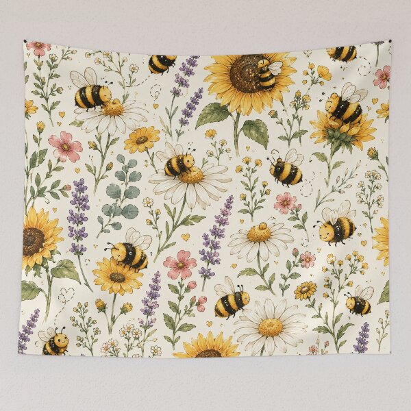 Item preview, Cute Bumble Bee & Wildflower Pattern | Sunflower Daisy Cottagecore Seamless Design designed and sold by RJACreative.