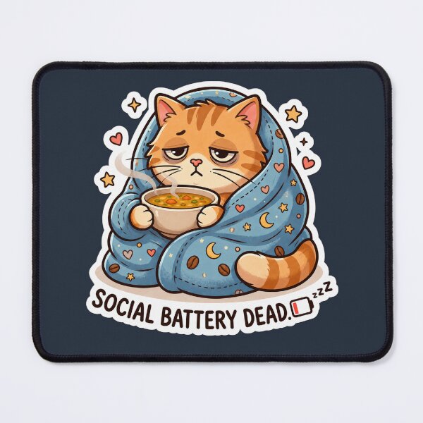 Item preview, Social Battery Dead Cat Sticker | Introvert Cat Humor designed and sold by Safe Haven Pets.