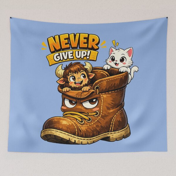 Item preview, Never Give Up – Tiny Hero in a Big Boot designed and sold by mr.bardook.