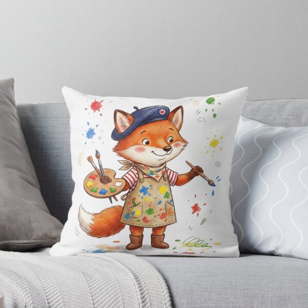 Item preview, Cute Little Fox Artist with Paint Palette and Brush Illustration designed and sold by TaiwanMemory.