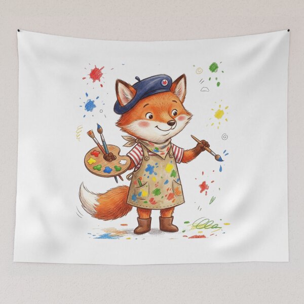 Item preview, Cute Little Fox Artist with Paint Palette and Brush Illustration designed and sold by TaiwanMemory.
