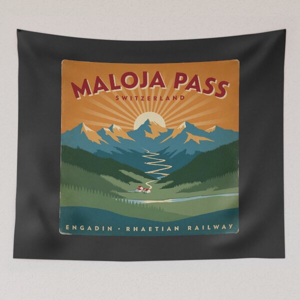 Item preview, Maloja Pass Switzerland Vintage Travel Poster | Engadin Alpine Mountains & Rhaetian Railway designed and sold by ArcticFoxStudio.