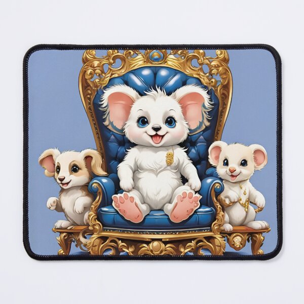 Item preview, Fluffy White Creature Reigning on Gold Blue Throne designed and sold by CASASIS_MERCH.