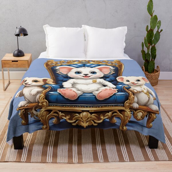 Item preview, Fluffy White Creature Reigning on Gold Blue Throne designed and sold by CASASIS_MERCH.