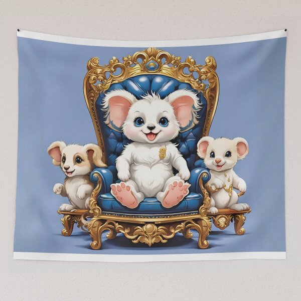 Item preview, Fluffy White Creature Reigning on Gold Blue Throne designed and sold by CASASIS_MERCH.