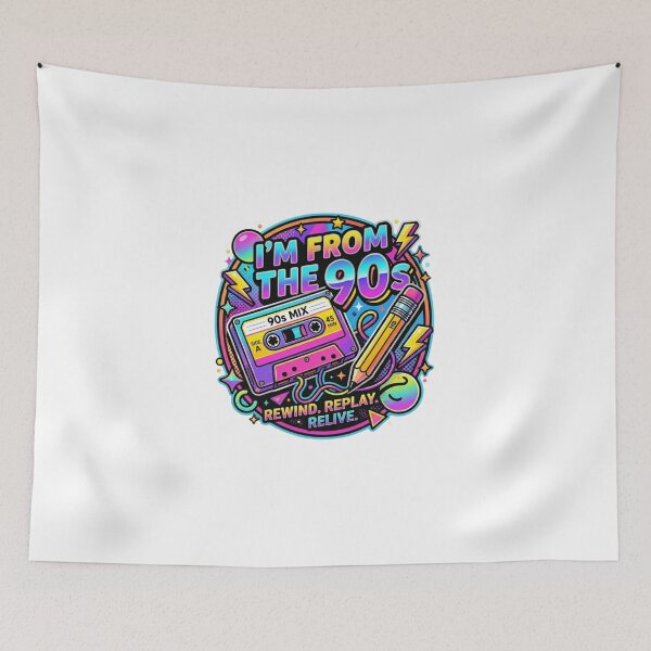 Item preview, I’m from the 90s – Retro Pop Art Cassette Design – Neon Nostalgia designed and sold by ShirtsUp-Lane.