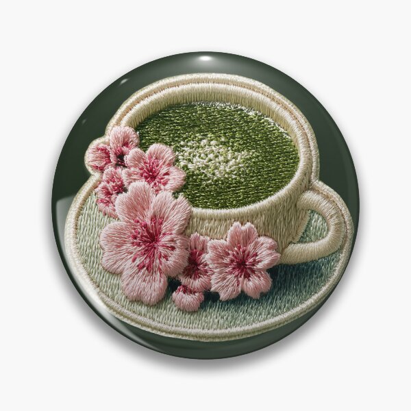 Item preview, Sakura Matcha Tea Embroidery Patch designed and sold by MegaNovaArt.