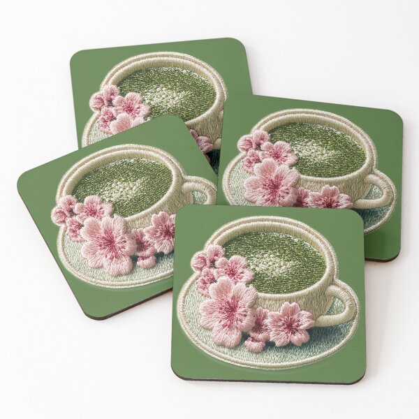 Item preview, Sakura Matcha Tea Embroidery Patch designed and sold by MegaNovaArt.