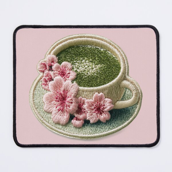Item preview, Sakura Matcha Tea Embroidery Patch designed and sold by MegaNovaArt.