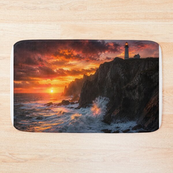 Item preview, Dramatic Lighthouse Coast at Fiery Sunset designed and sold by Pond21.