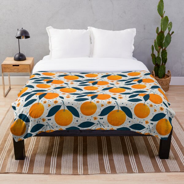 Item preview, Mediterranean Orange Citrus Pattern - Teal Floral Fruit Art designed and sold by UniqueDesign751.
