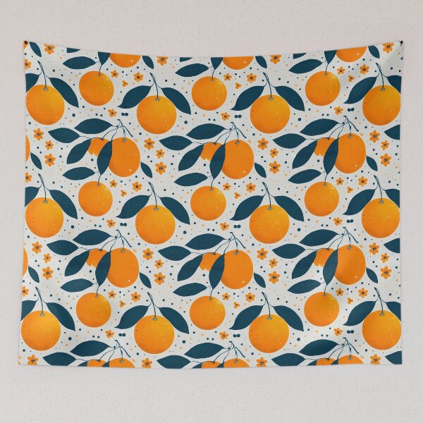 Item preview, Mediterranean Orange Citrus Pattern - Teal Floral Fruit Art designed and sold by UniqueDesign751.