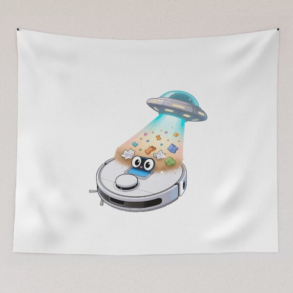 Item preview, Alien Helpers Cleaning with Robot Vacuum Meme designed and sold by OksArtStudio.