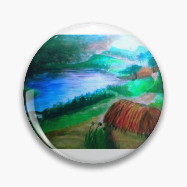 Item preview, A serene vibrant natural landscape of village and lake with mountains  designed and sold by Shukasya-Arts.
