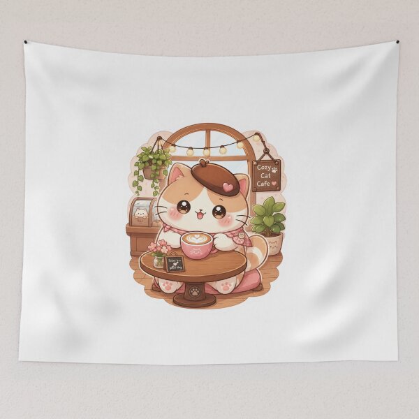Item preview, Neko Cafe — Cute Kawaii Cat Coffee Lover Sticker designed and sold by AMBAYK.