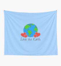 Love The Earth Cartoon With Hearts Wall Tapestry