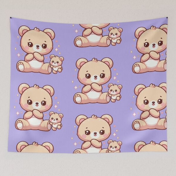 Item preview, Cute Kawaii Teddy Bear and Baby Bear Sticker-Sweet Pastel Bear Cartoon designed and sold by carestazafeli.