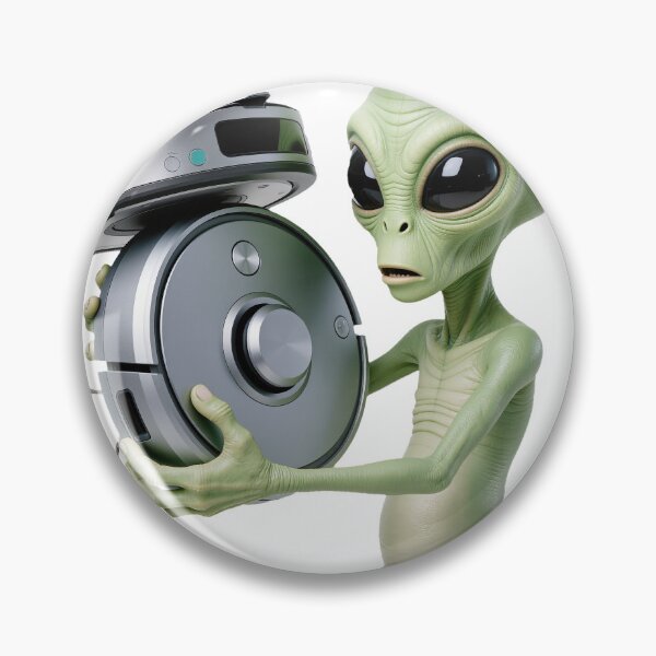 Item preview, Cute Green Alien Inspecting Robot Vacuum Meme designed and sold by OksArtStudio.