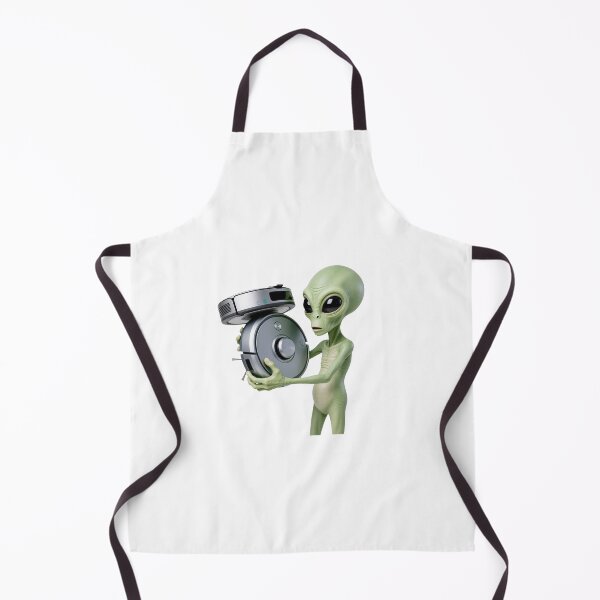 Item preview, Cute Green Alien Inspecting Robot Vacuum Meme designed and sold by OksArtStudio.